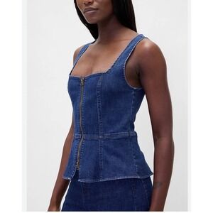 Denim Peplum Top Front Zip Sleeveless Vest Size 4 Small Festival Boho Western